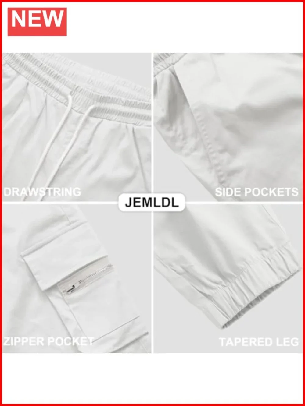 Tapered Cargo Joggers with Zipper Pockets - 6 Pockets, Drawstring Waist